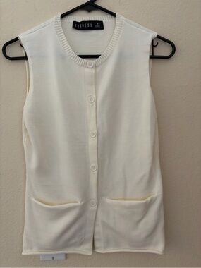 Lioness Ivory Sleeveless Button Cardigan